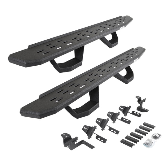 Go Rhino 6965056820T RB30 Running Boards With Mounting Brackets & 2 Pairs Of Drops Steps Kit Protective Bedliner Coating