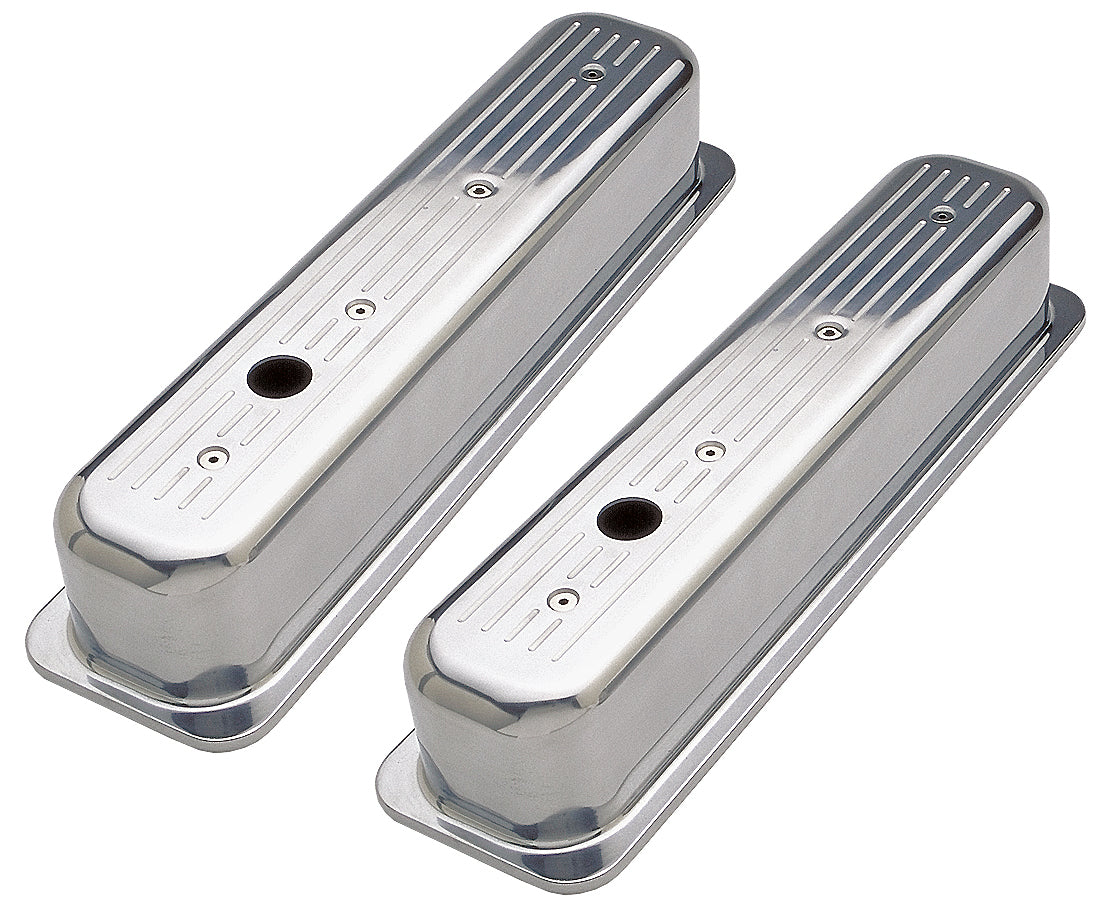 Trans-Dapt Performance Ball-Milled Aluminum Valve Covers; Tall; Pinstripes- 1987-1999- Sb Chevrolet 5.0/5.7L 6985