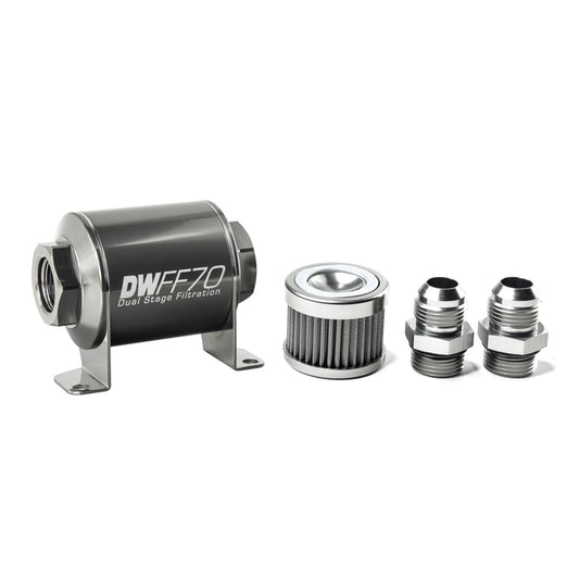 Deatschwerks In-line fuel filter element and housing kit, stainless steel 40 micron, -10AN, 70mm. Universal DEW-8-03-070-040K-10