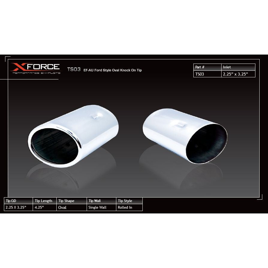 XFORCE Tip 2.25x3.25" Oval Rolled In Single Wall 4.25" Long Knock On Tip; Exhaust Tail Pipe Tip TS03