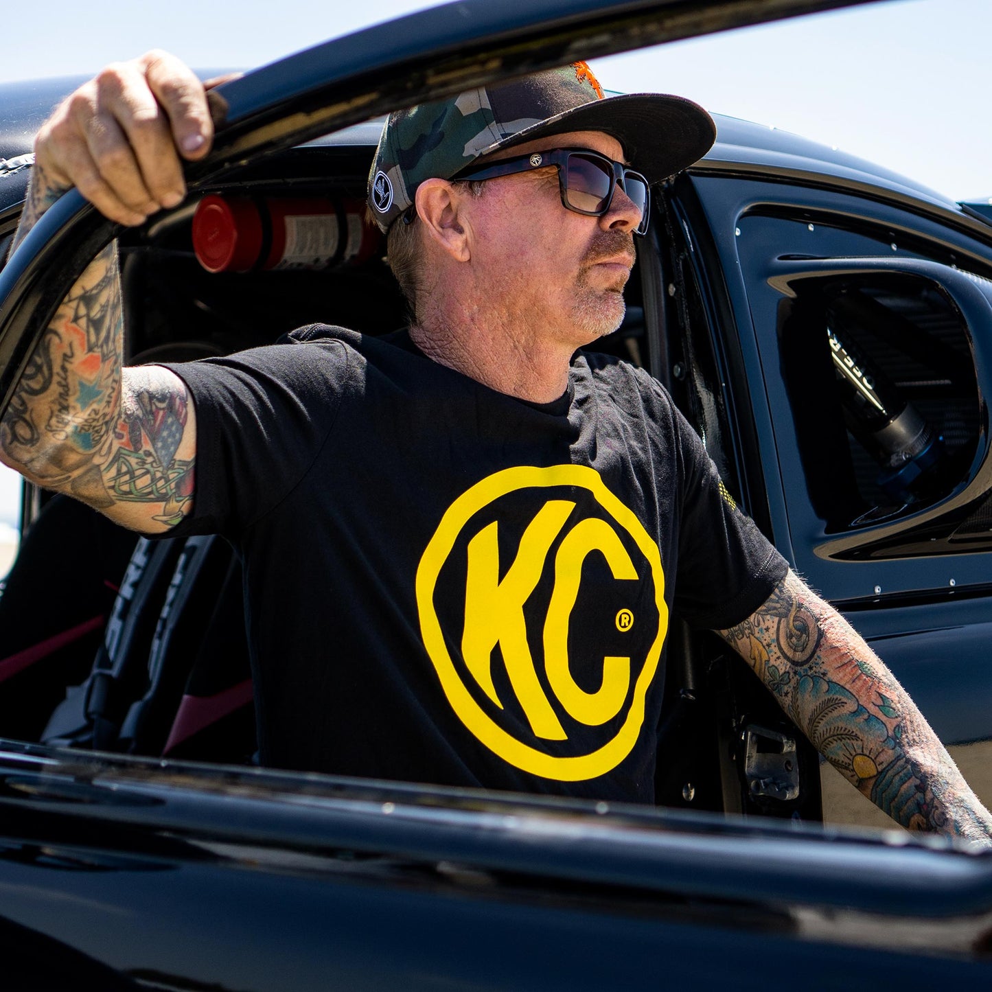 KC HiLiTES KC Classic Yellow Logo Tee Shirt - Black - Large 70614