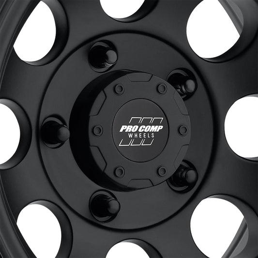 Pro Comp Wheels Vintage Matte Black 15x10 5x5.5 3.625BS Offset -47mm Cap P/N 8425041 7069-5185