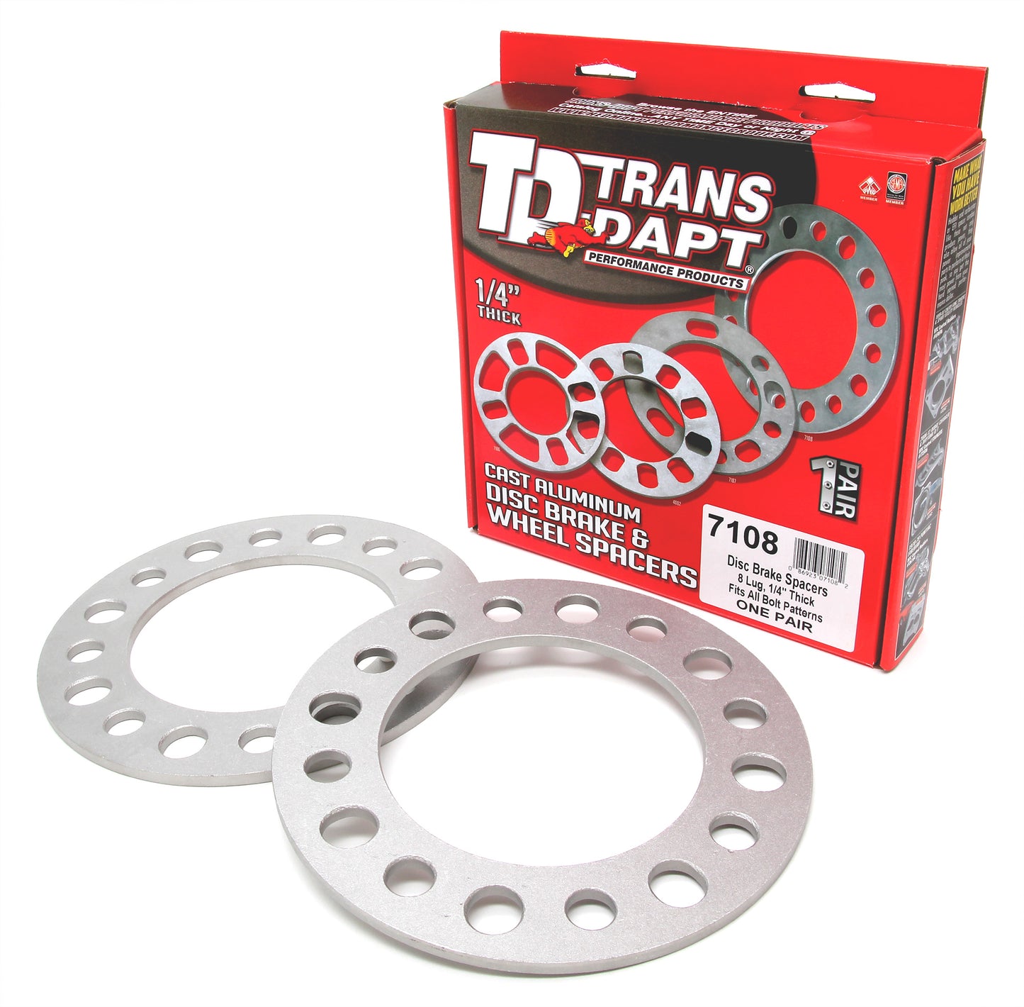 Trans-Dapt Performance 8 Lug Disc Brake Spacers; For All Bolt Circle Diameters; 1/4 In. Thick (Pr.) 7108