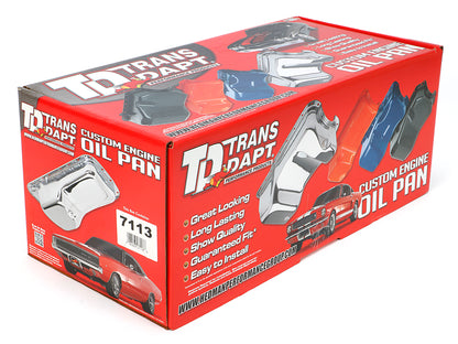 Trans-Dapt Performance Sb Chevy ('55-79) Claimer Oil Pan 283-400; 8Qt Drivers Side Dipstick- Black 7113