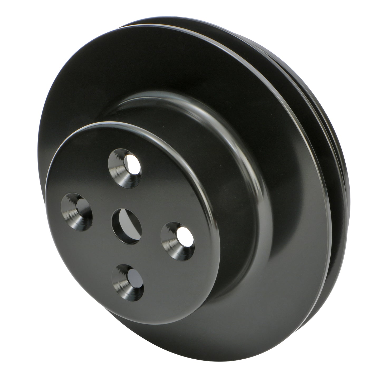 Trans-Dapt Performance Water Pump Pulley; 2 Groove; Bb Chevy; Long Water Pump- Black Aluminum 7132
