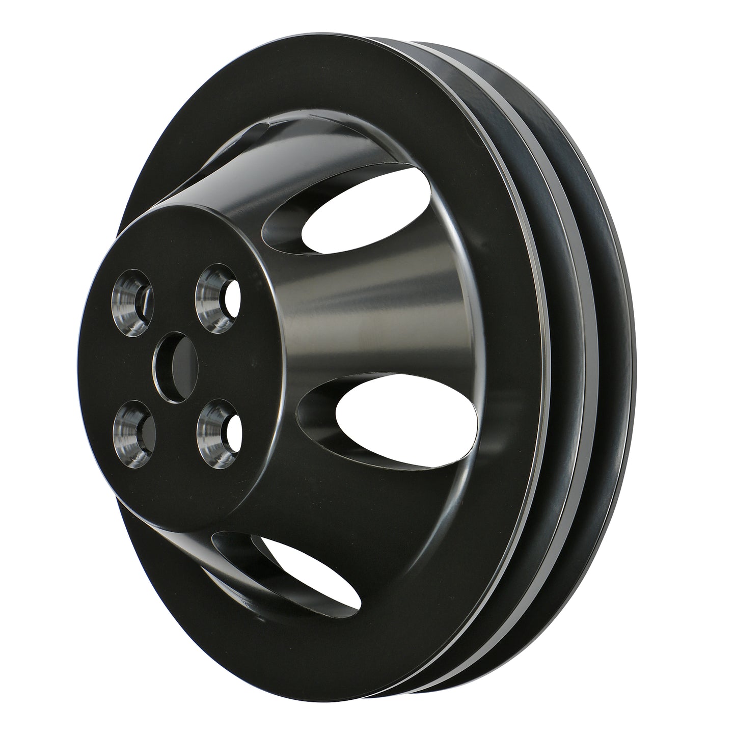 Trans-Dapt Performance Water Pump Pulley; 2 Groove; 1955-1968 Chevrolet 396-454; Short Water Pump- Black Aluminum 7135
