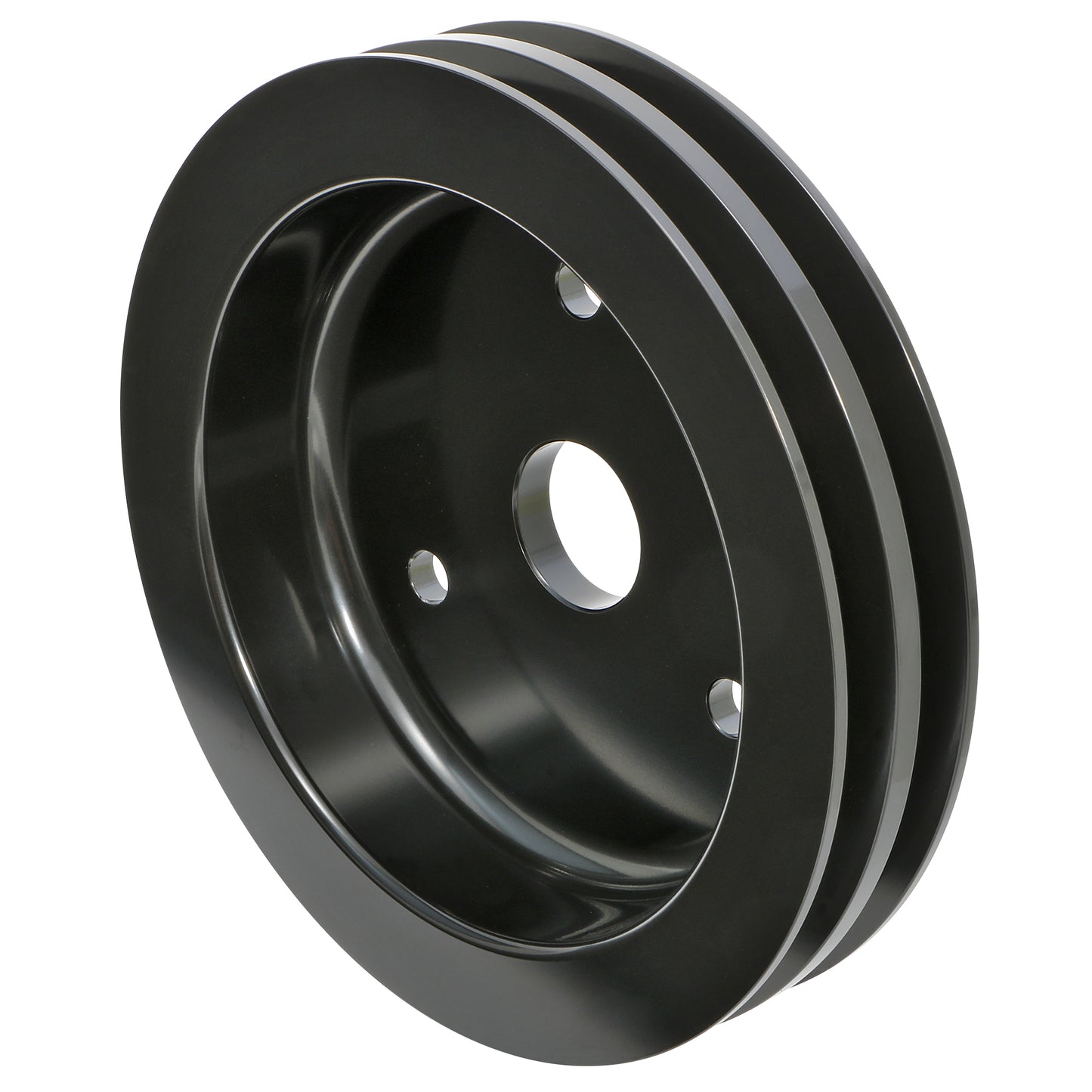 Trans-Dapt Performance Crankshaft Pulley; 2 Groove; Chevrolet 396-454; Short Water Pump- Black Aluminum 7137
