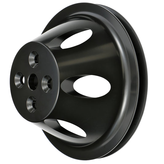 Trans-Dapt Performance Water Pump Pulley; 1 Groove; 1955-1968 Chevrolet 283-350; Short Water Pump- Black Aluminum 7140