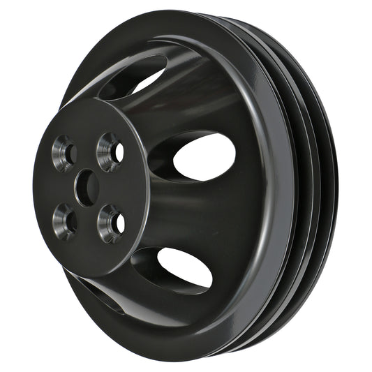 Trans-Dapt Performance Water Pump Pulley; 2 Groove; 1955-1968 Chevrolet 283-350; Short Water Pump- Black Aluminum 7141