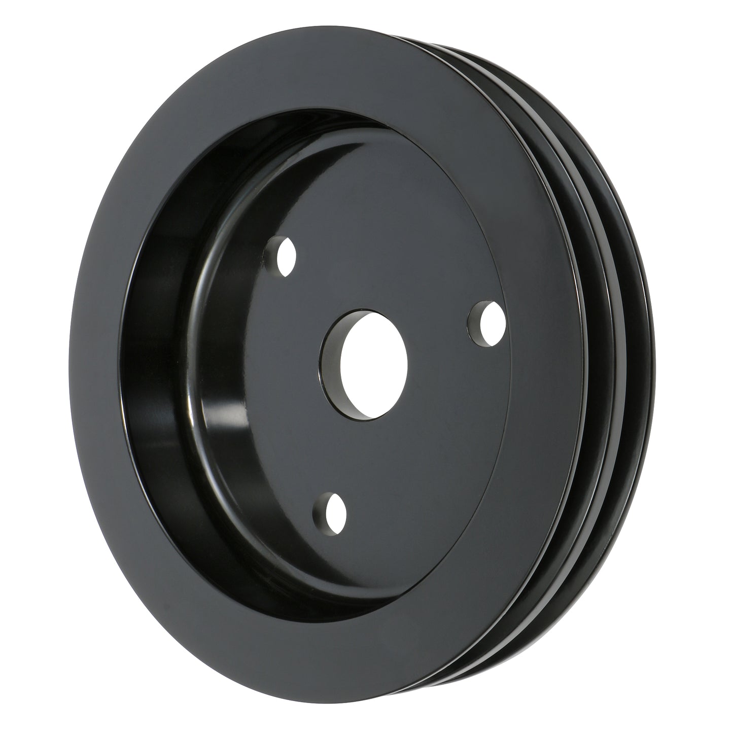 Trans-Dapt Performance Crankshaft Pulley; 2 Groove; Chevrolet 283-350; Short Water Pump- Black Aluminum 7143