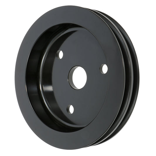 Trans-Dapt Performance Crankshaft Pulley; 2 Groove; Chevrolet 283-350; Short Water Pump- Black Aluminum 7143