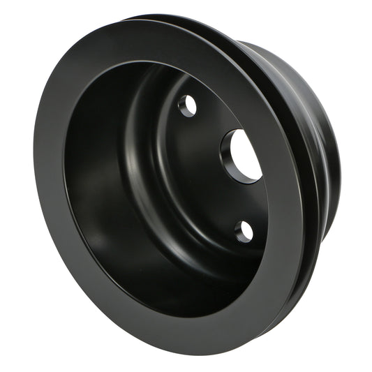 Trans-Dapt Performance Crankshaft Pulley; 1 Groove; Chevrolet 283-350; Long Water Pump- Black Aluminum 7146