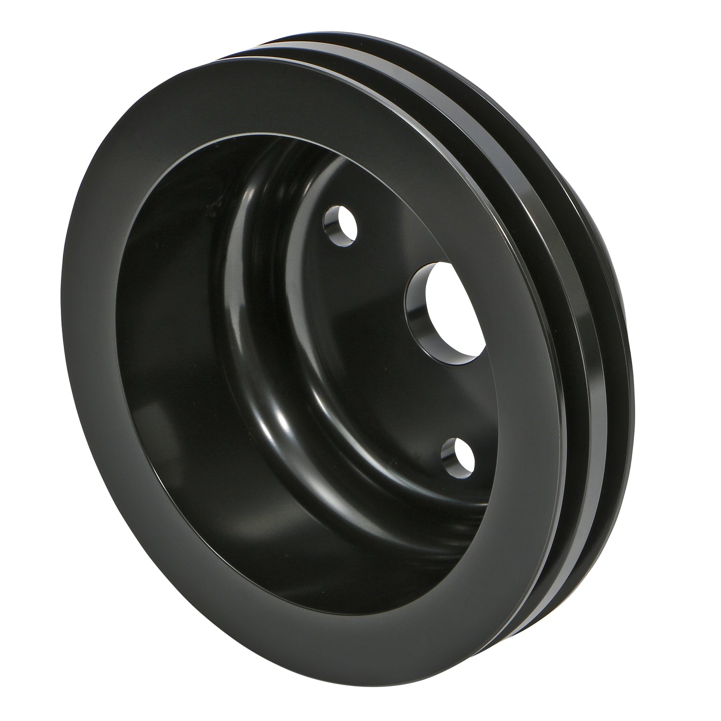 Trans-Dapt Performance Crankshaft Pulley; 2 Groove; Chevrolet 283-350; Long Water Pump- Black Aluminum 7147