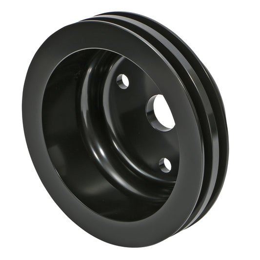 Trans-Dapt Performance Crankshaft Pulley; 2 Groove; Chevrolet 283-350; Long Water Pump- Black Aluminum 7147