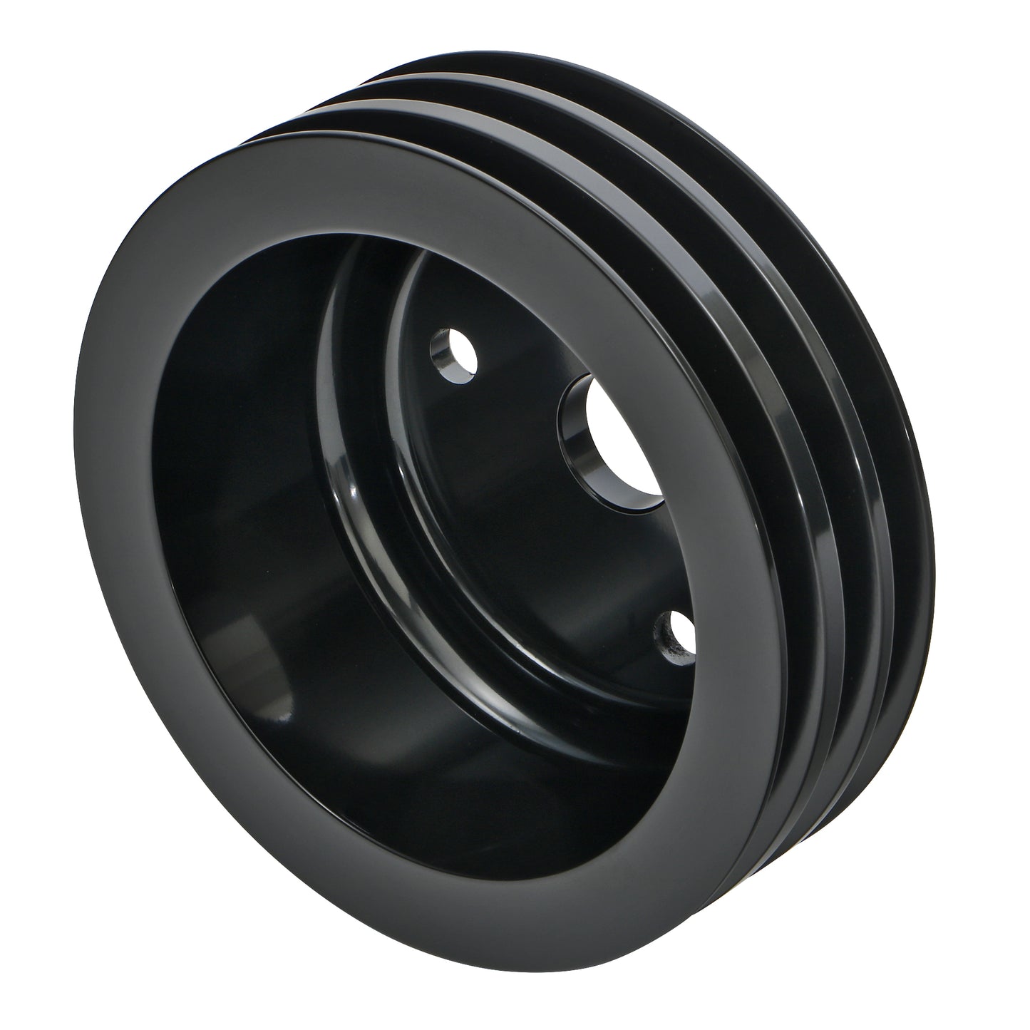 Trans-Dapt Performance Crankshaft Pulley; 3 Groove; Chevrolet 283-350; Long Water Pump- Black Aluminum 7148