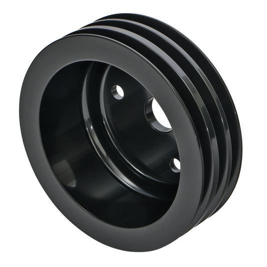 Trans-Dapt Performance Crankshaft Pulley; 3 Groove; Chevrolet 283-350; Long Water Pump- Black Aluminum 7148