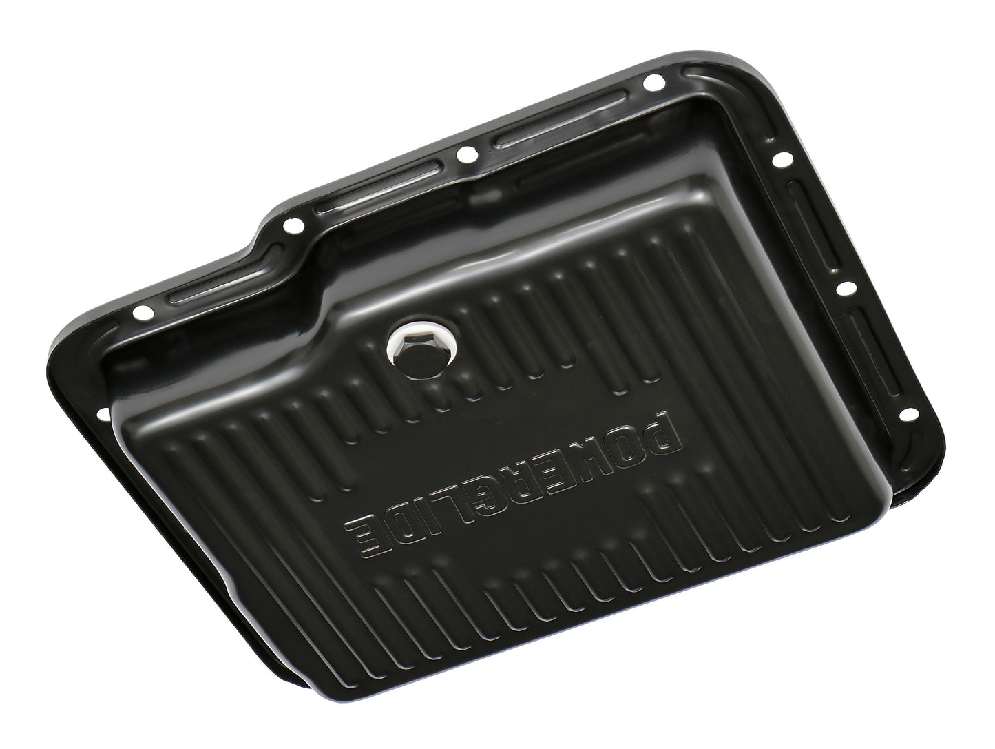 Trans-Dapt Performance Powerglide Black Steel Transmission Pan; Stock Capacity; Stock Depth; Finned Bottom 7172