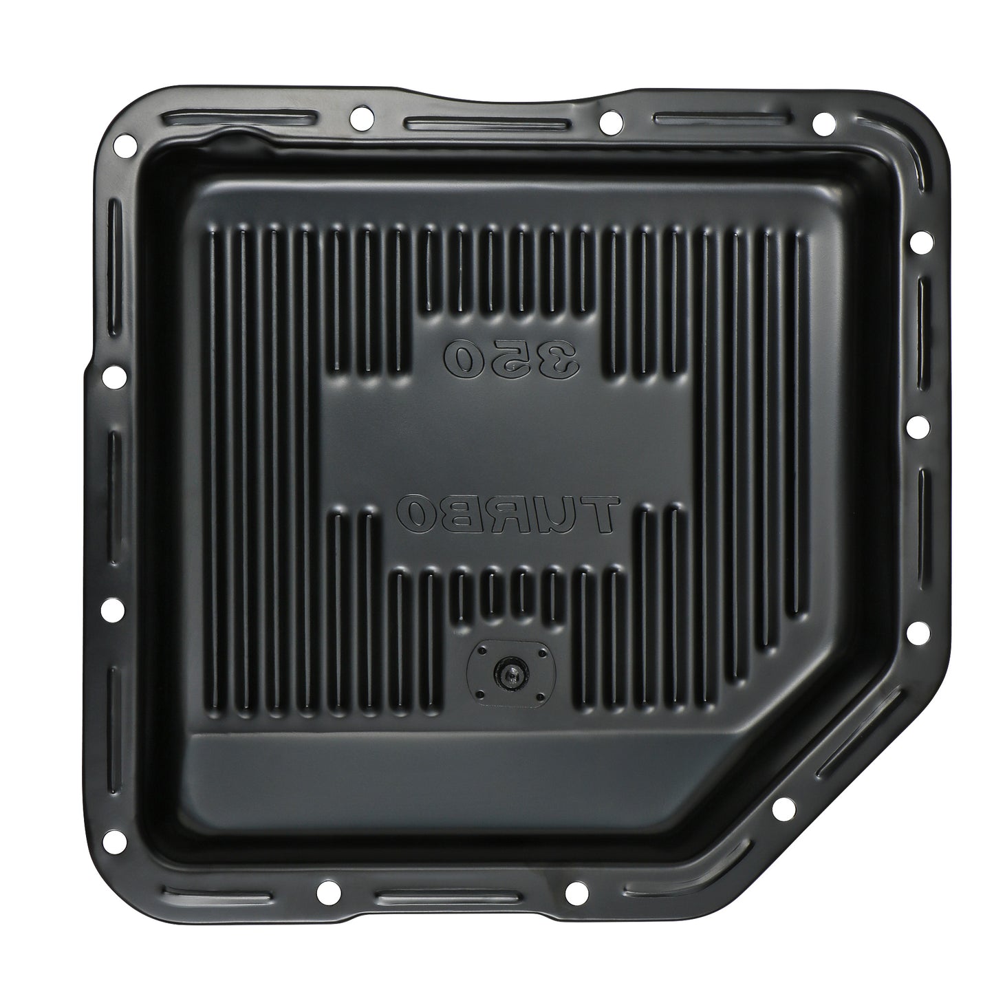 Trans-Dapt Performance Th350 Black Steel Transmission Pan; Stock Capacity; Stock Depth; Finned Bottom 7173