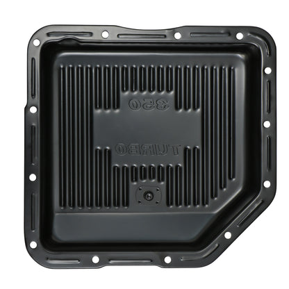Trans-Dapt Performance Th350 Black Steel Transmission Pan; Stock Capacity; Stock Depth; Finned Bottom 7173