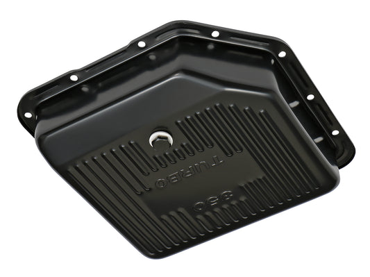 Trans-Dapt Performance Th350 Black Steel Transmission Pan; Extra Capacity (2 Qts Over Stock); 3-1/2 In. Depth; Finned Bottom 7174