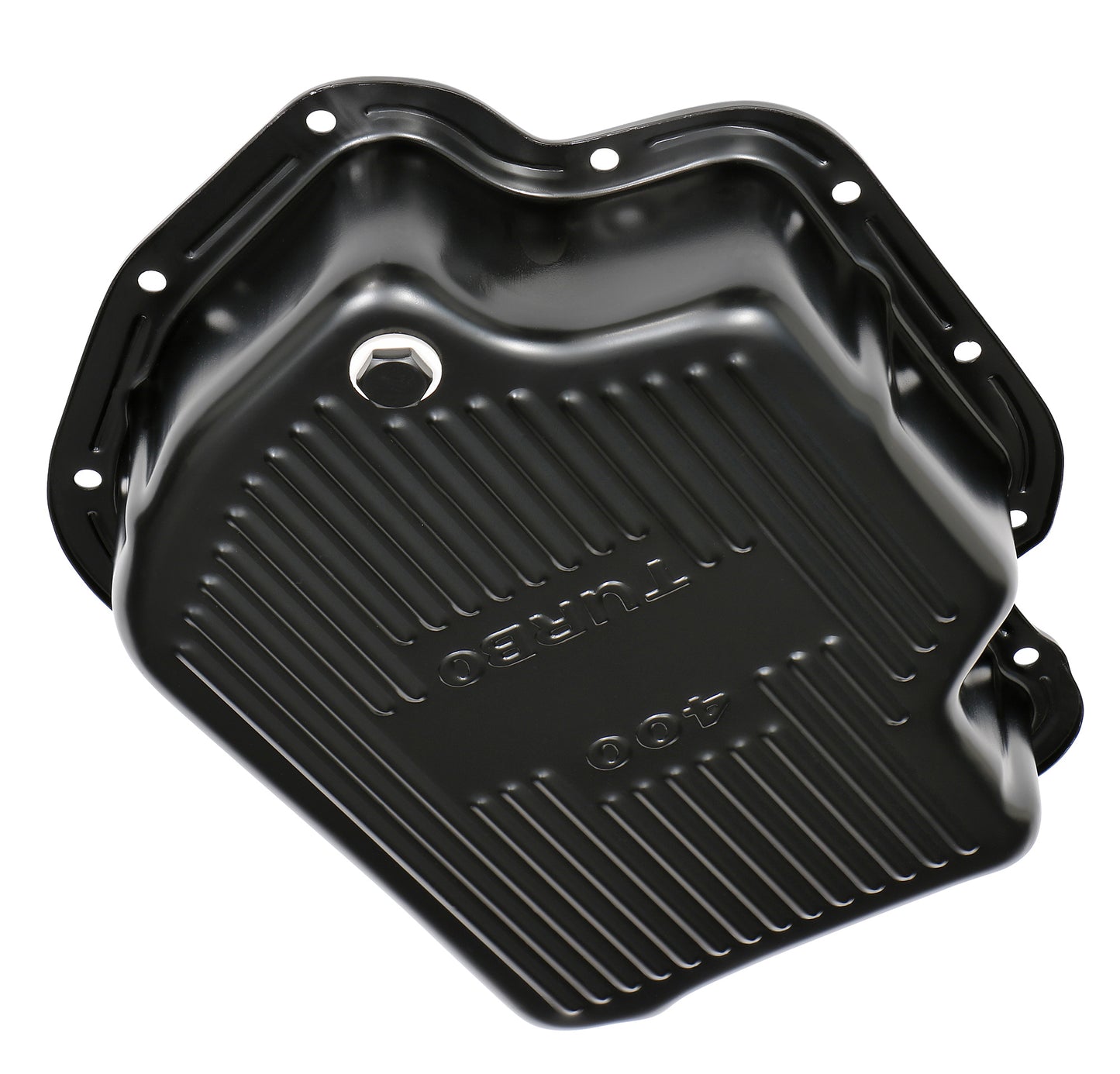 Trans-Dapt Performance Th400 Black Steel Transmission Pan; Extra Capacity (1-1/2 Qts Over Stock); 3 In. Depth; Finned Bottom 7175