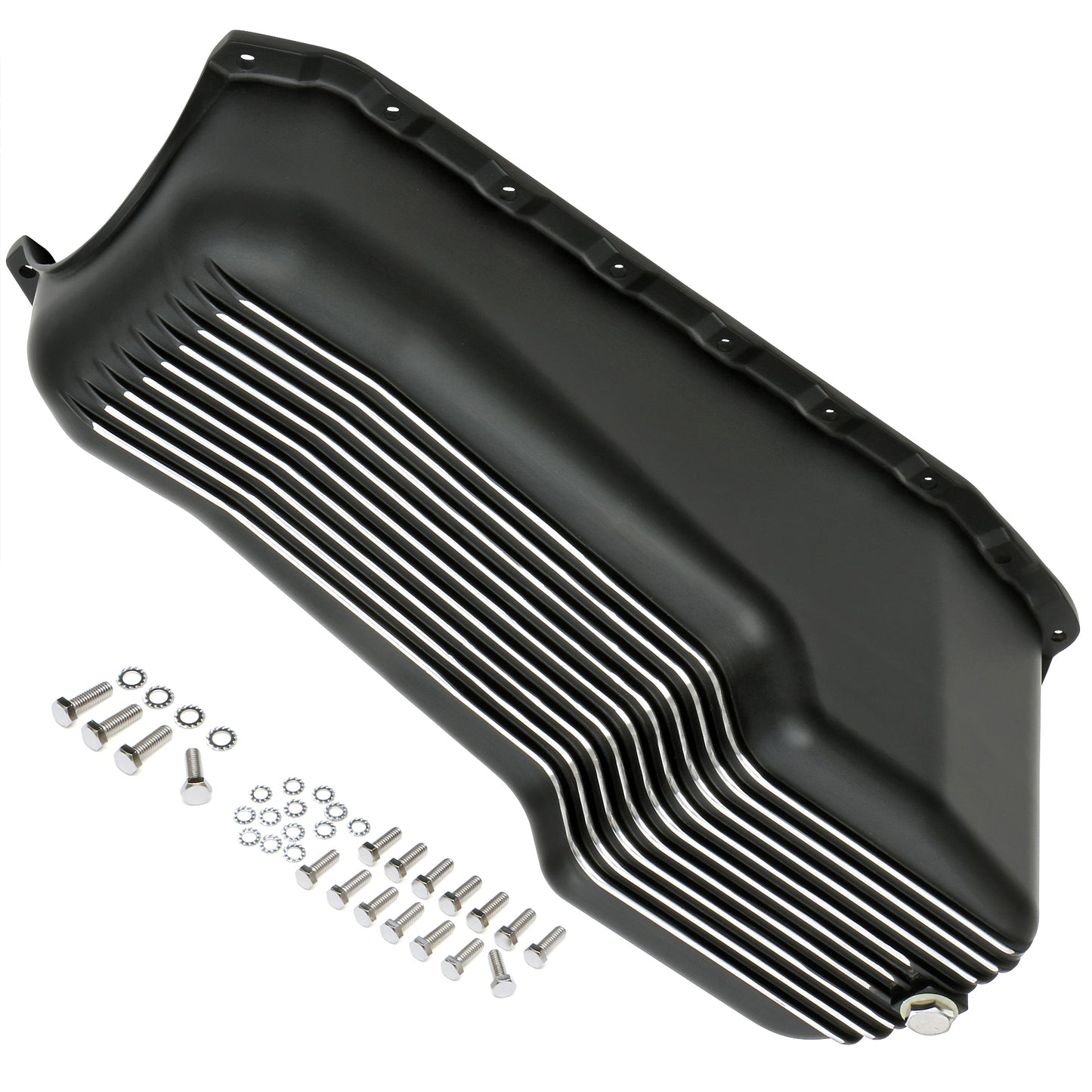 Trans-Dapt Performance Finned Oil Pan Black Aluminum; 1980-85 Sb Chevy 305-350 7426
