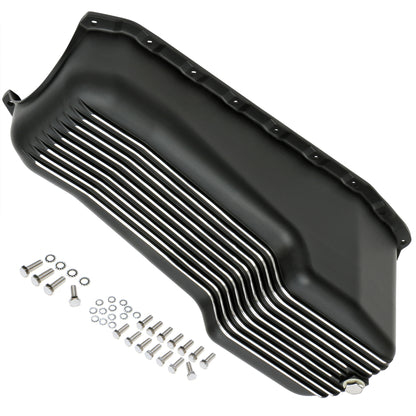 Trans-Dapt Performance Finned Oil Pan Black Aluminum; 1980-85 Sb Chevy 305-350 7426
