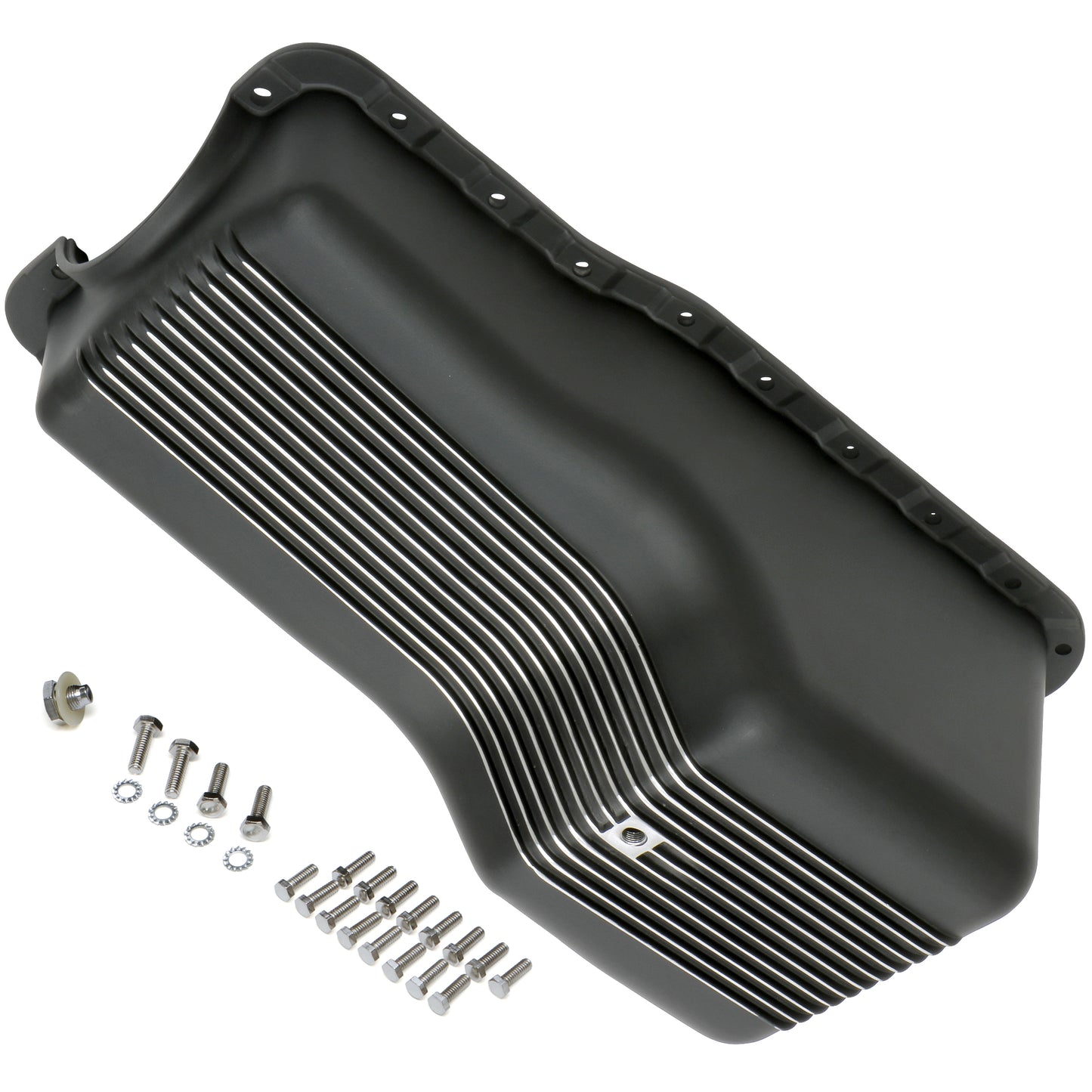 Trans-Dapt Performance Finned Oil Pan Black Aluminum; 1962-82 Sb Ford 260-302 7427