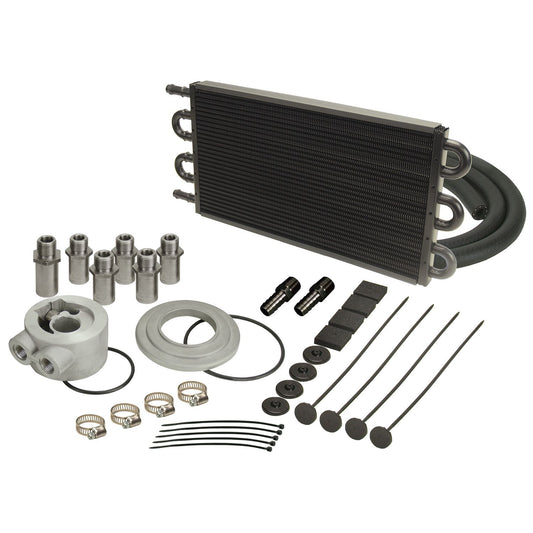 Derale 6 Pass Series 7000 Alum/Copper Universal Engine Oil Cooler Kit Sandwich Adapter 15505