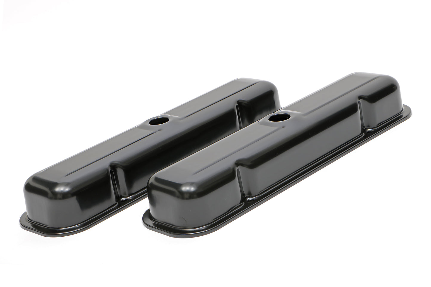 Trans-Dapt Performance O.E.M. Reproduction Design Valve Covers; Short; 1959-1979 Pontiac 326-455- Black Steel 7442