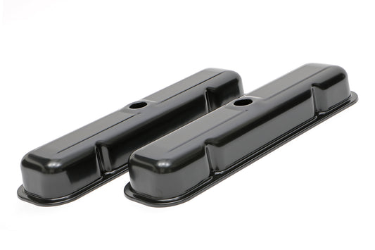 Trans-Dapt Performance O.E.M. Reproduction Design Valve Covers; Short; 1959-1979 Pontiac 326-455- Black Steel 7442