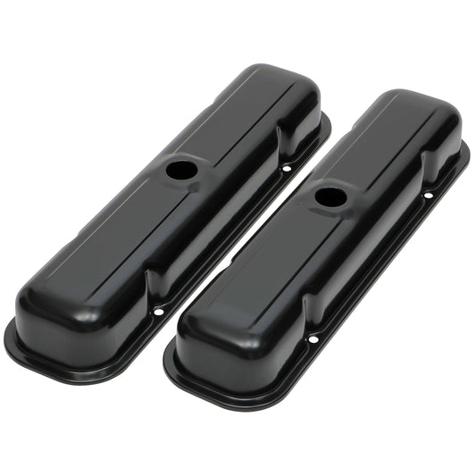 Trans-Dapt Performance O.E.M. Reproduction Design Valve Covers; Short; 1959-1979 Pontiac 326-455- Black Steel 7442