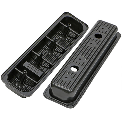 Trans-Dapt Performance Traditional Design Valve Covers; Short; 5.0-5.7L Chevy 1987-99 (Trucks Only)- Black Steel 7443
