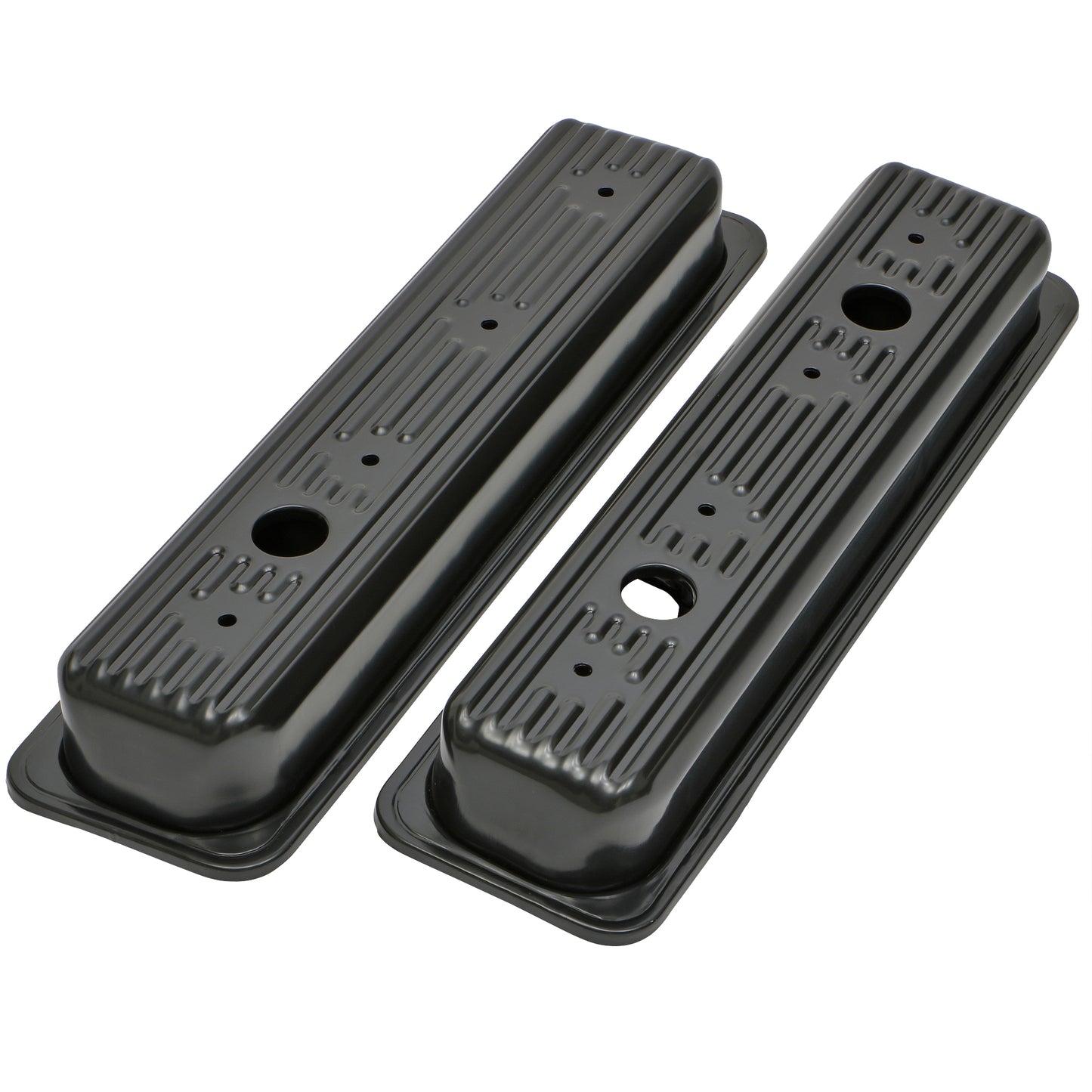 Trans-Dapt Performance Traditional Design Valve Covers; Short; 5.0-5.7L Chevy 1987-99 (Trucks Only)- Black Steel 7443