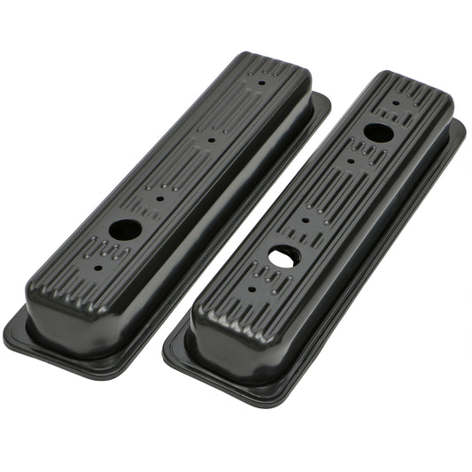 Trans-Dapt Performance Traditional Design Valve Covers; Short; 5.0-5.7L Chevy 1987-99 (Trucks Only)- Black Steel 7443
