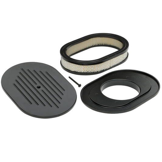 Trans-Dapt Performance Oval Air Cleaner Set Pinstripe (Ball-Milling); 8-3/8 In. Width 12 In. Length; Raised Base- Black Aluminum 7460