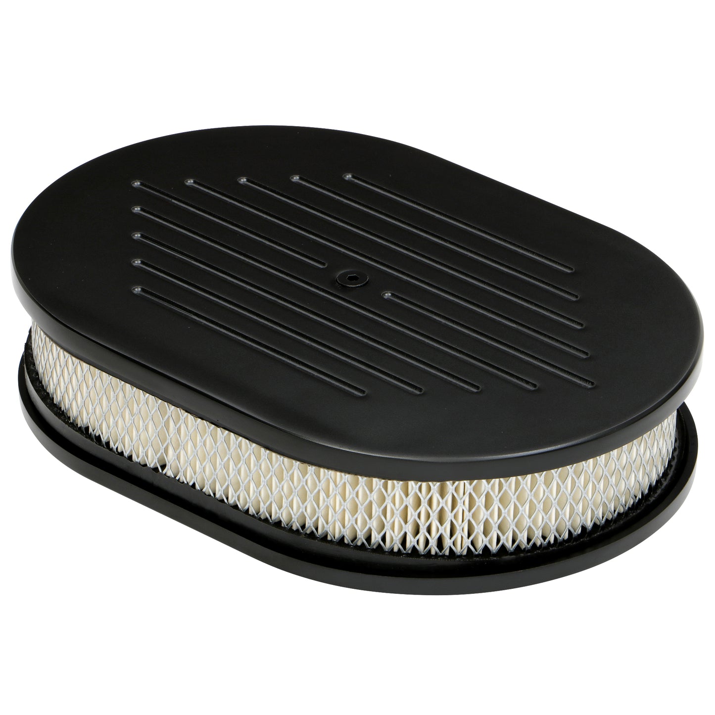 Trans-Dapt Performance Oval Air Cleaner Set Pinstripe (Ball-Milling); 8-3/8 In. Width 12 In. Length; Raised Base- Black Aluminum 7460