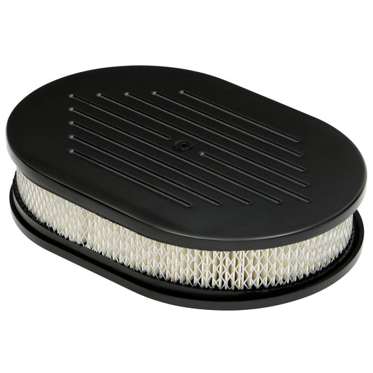 Trans-Dapt Performance Oval Air Cleaner Set Pinstripe (Ball-Milling); 8-3/8 In. Width 12 In. Length; Raised Base- Black Aluminum 7460