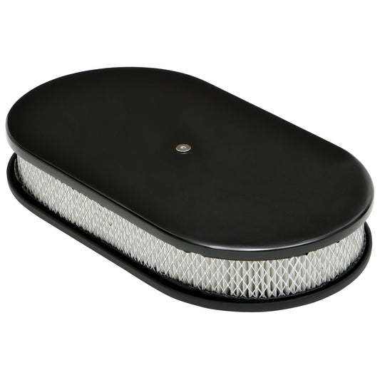 Trans-Dapt Performance Oval Air Cleaner Set; Smooth-Top; 8-3/8 In. Width 15 In. Length; Raised Base- Black Aluminum 7463