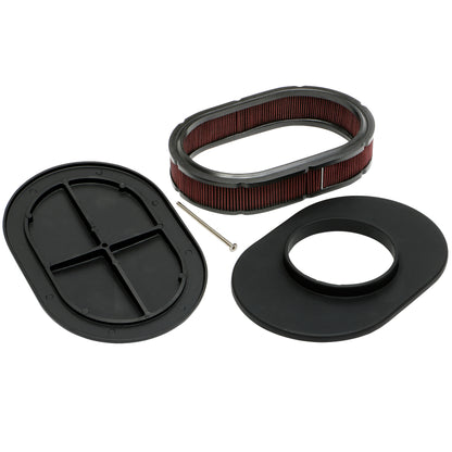 Trans-Dapt Performance Oval Air Cleaner Set; Full Finned; 8-3/8 In. Width 12 In. Length; Raised Base- Black Aluminum 7467