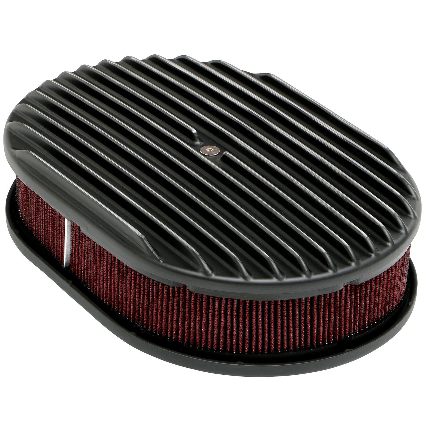 Trans-Dapt Performance Oval Air Cleaner Set; Full Finned; 8-3/8 In. Width 12 In. Length; Raised Base- Black Aluminum 7467