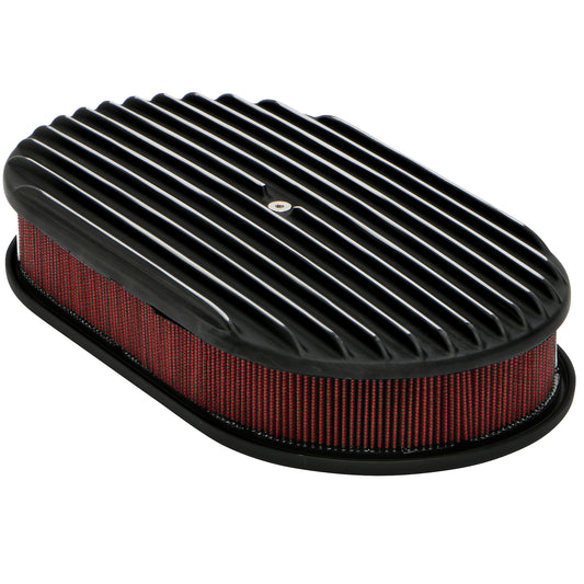 Trans-Dapt Performance Oval Air Cleaner Set; Partially Finned; 8-3/8 In. Width 15 In. Length; Raised Base- Black Aluminum 7468