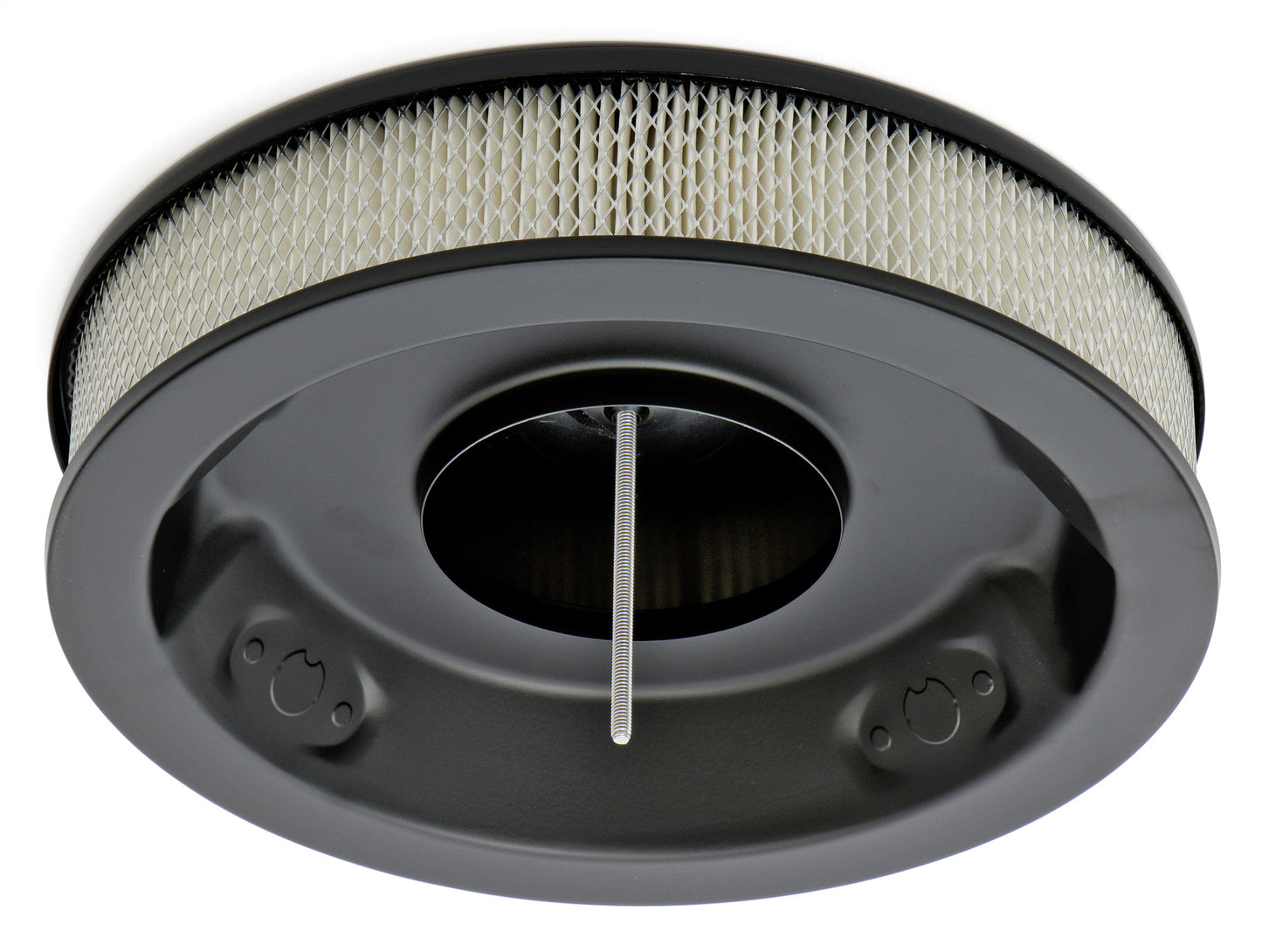 Trans-Dapt Performance Round Air Cleaner Set; Pinstriped (Ball-Milling); 14 In. Diameter 3 In. Tall; Recessed Base- Black Aluminum Top/ Black Steel Base 7470
