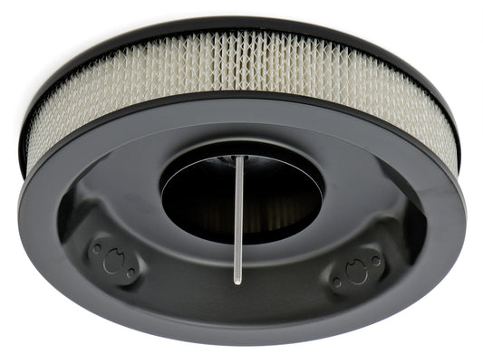 Trans-Dapt Performance Round Air Cleaner Set; Pinstriped (Ball-Milling); 14 In. Diameter 3 In. Tall; Recessed Base- Black Aluminum Top/ Black Steel Base 7470