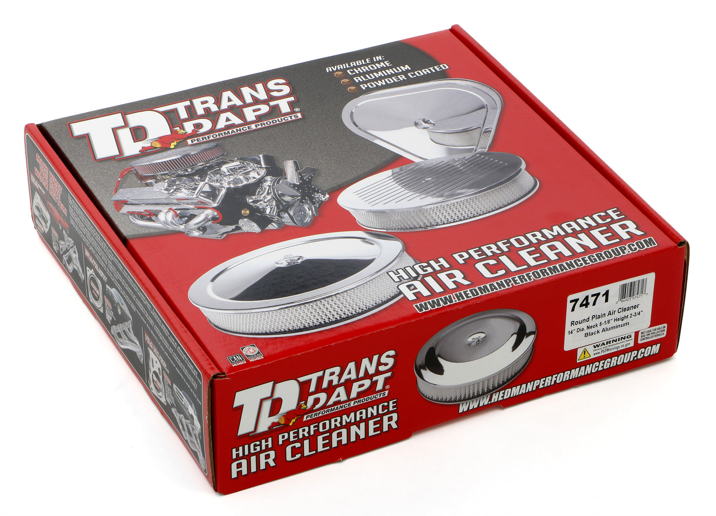 Trans-Dapt Performance Round Air Cleaner Set; Smooth Aluminum Top; 14 In. Diameter 3 In. Tall; Recessed Steel Base- Black Aluminum/Steel 7471