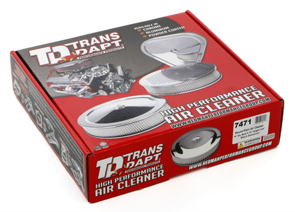 Trans-Dapt Performance Round Air Cleaner Set; Smooth Aluminum Top; 14 In. Diameter 3 In. Tall; Recessed Steel Base- Black Aluminum/Steel 7471