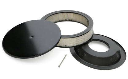 Trans-Dapt Performance Round Air Cleaner Set; Smooth Aluminum Top; 14 In. Diameter 3 In. Tall; Recessed Steel Base- Black Aluminum/Steel 7471