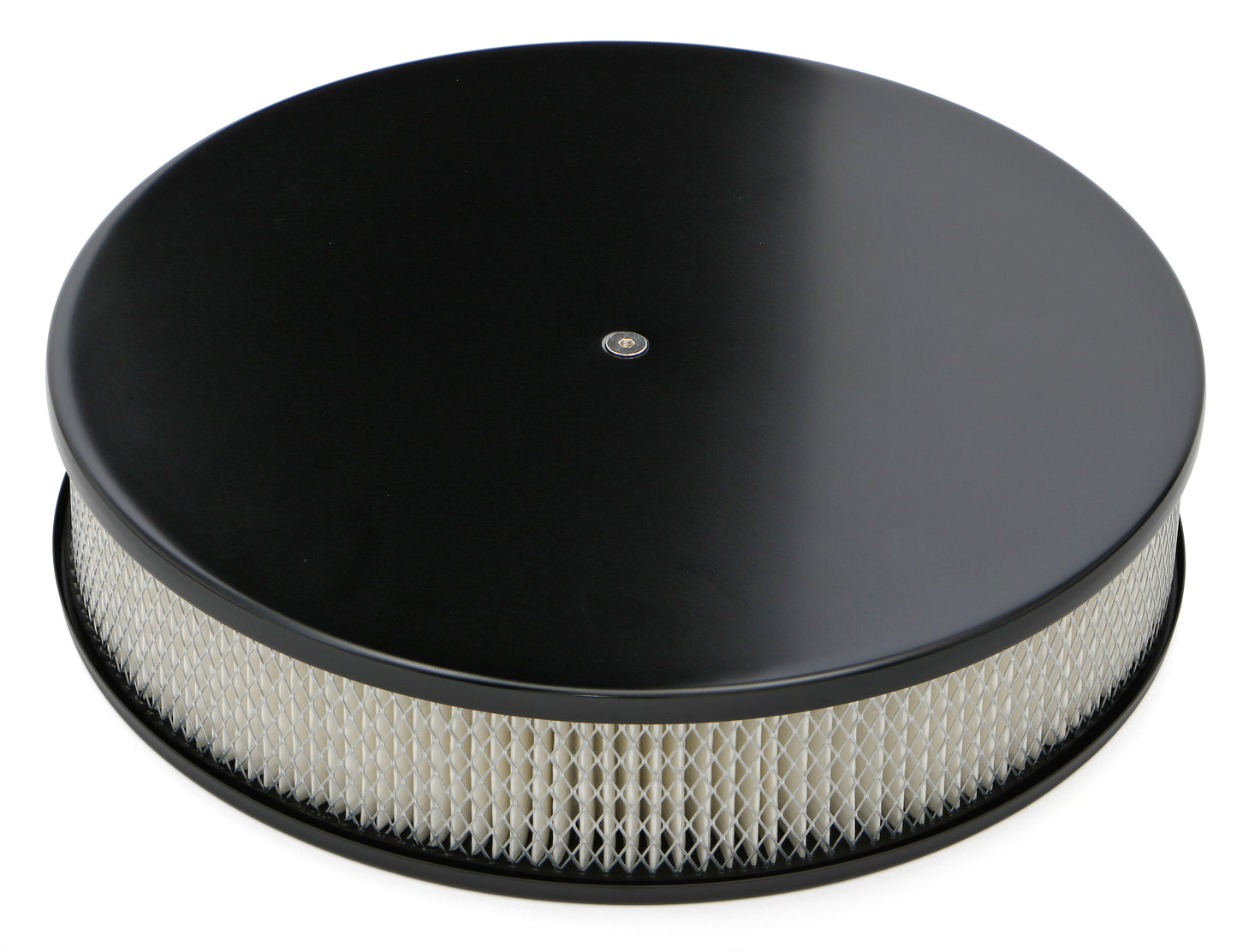 Trans-Dapt Performance Round Air Cleaner Set; Smooth Aluminum Top; 14 In. Diameter 3 In. Tall; Recessed Steel Base- Black Aluminum/Steel 7471