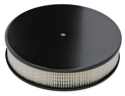 Trans-Dapt Performance Round Air Cleaner Set; Smooth Aluminum Top; 14 In. Diameter 3 In. Tall; Recessed Steel Base- Black Aluminum/Steel 7471
