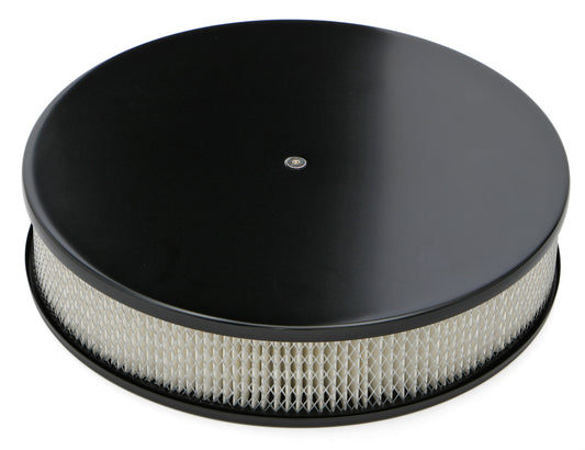 Trans-Dapt Performance Round Air Cleaner Set; Smooth Aluminum Top; 14 In. Diameter 3 In. Tall; Recessed Steel Base- Black Aluminum/Steel 7471